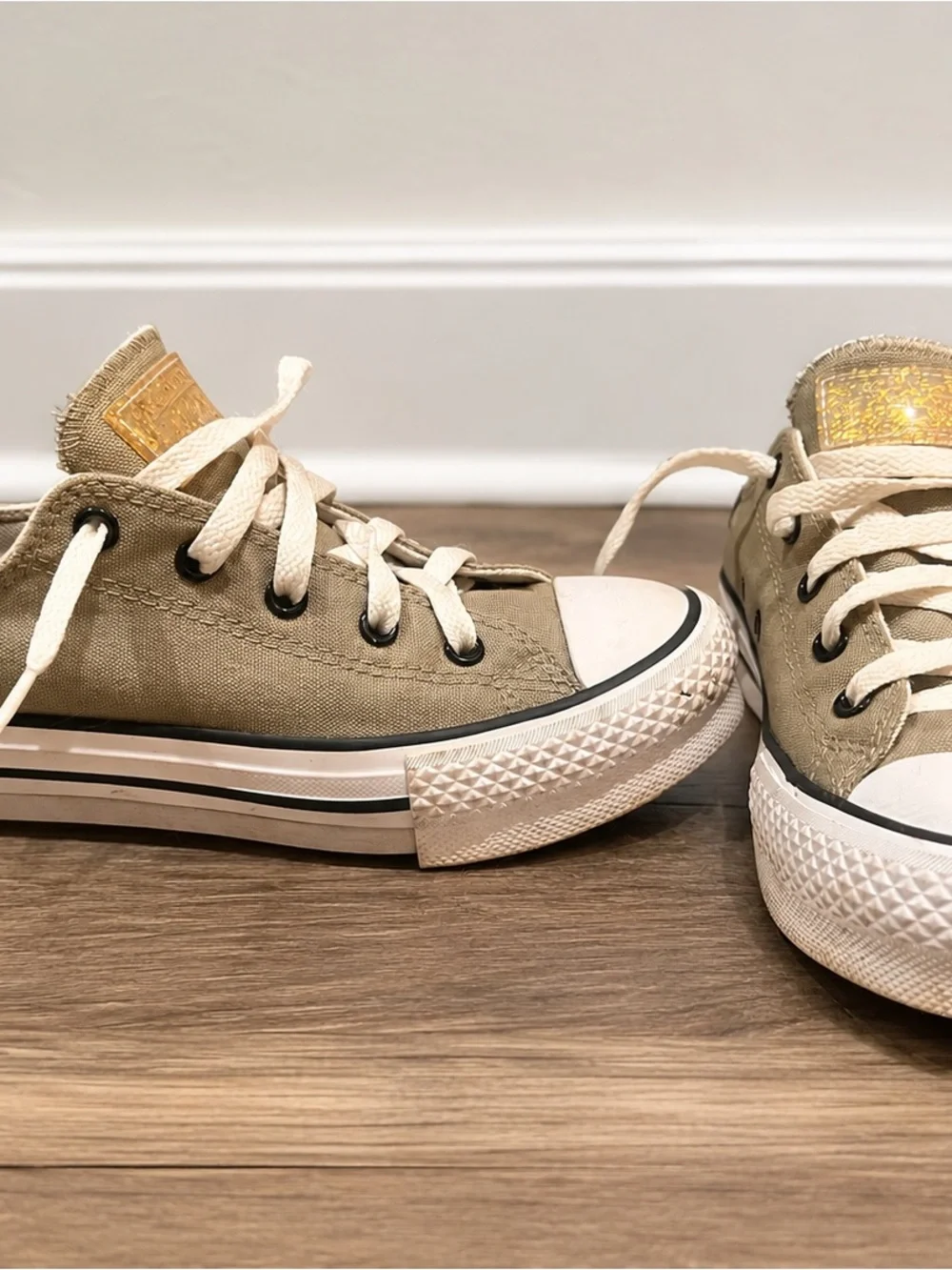 Kids Custom Low-Top Converse Sneakers in Olive Green size 2.5